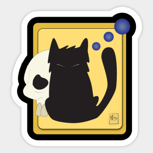 Black Cat and Human Skull Sticker